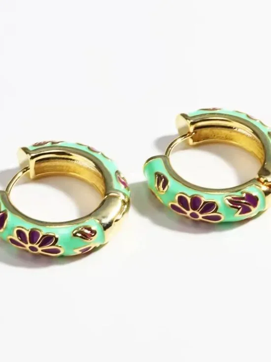 Plumeria Sterling 925 Silver Nano Micro Hinges Pins Floral Hoops - Picture 7 of 15